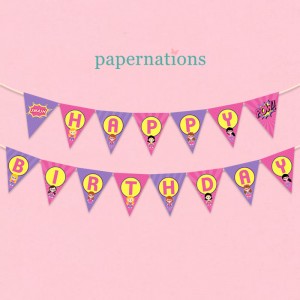 HBD Super Girls Bunting Flag